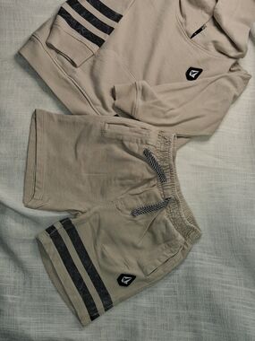 Volcom Beige Kids' Drawstring Athletic Shorts with Dark Stripe